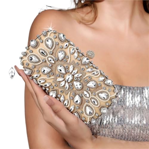 DSFDFDG Damen Clutch Tasche Strass Hochzeit Clutch Geldbörse Luxus Damen Party Geldbörse und Handtaschen Geldbörsen Elegante Umhängetasche Für Prom Hochzeit Party Bankett(GOLD) von DSFDFDG
