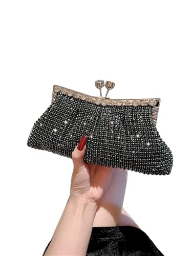DSFDFDG Damen Luxus Strass Abend Clutch Abnehmbare Kette Hochzeit Geldbörse Prom Bankett Handtasche Weibliche Elegante Party Umhängetasche Für Prom Hochzeit Party Bankett(Dark green black) von DSFDFDG