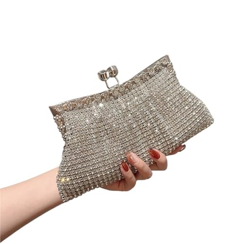 DSFDFDG Damen Luxus Strass Abend Clutch Abnehmbare Kette Hochzeit Geldbörse Prom Bankett Handtasche Weibliche Elegante Party Umhängetasche Für Prom Hochzeit Party Bankett(Silver) von DSFDFDG