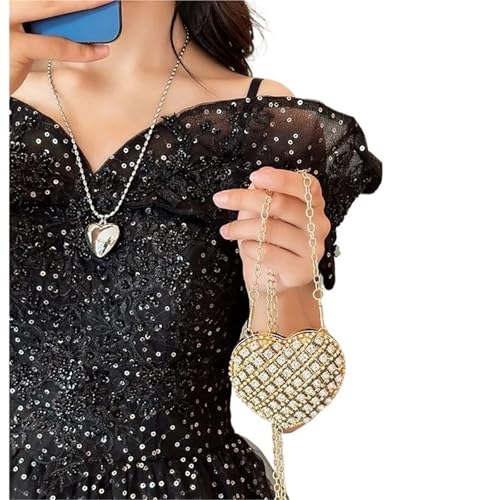 DSFDFDG Diamant Herz Strass Abendtasche Diamant Inlay Herzform Luxus Clutch Geldbörse Kristall Handtasche Party Taschen Frauen Für Prom Hochzeit Party Bankett(Mini gold) von DSFDFDG