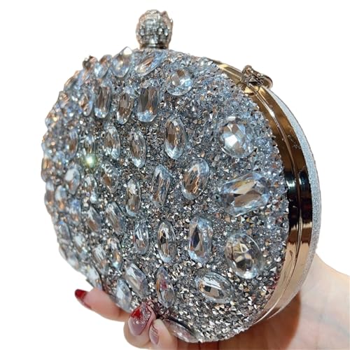DSFDFDG Diamant Kristall Strass Oval Hand Braut Abend Perlen Clutch Handtasche Tasche Für Prom Hochzeit Party Bankett(Sliver) von DSFDFDG