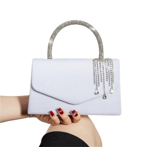 DSFDFDG Elegante und modische Handtasche, bezaubernde Clutch mit Samtquaste, Tasche for Partygirls, Frauen, geeignet for Party, Abschlussball, Bankett. Für Prom Hochzeit Party Bankett(White) von DSFDFDG