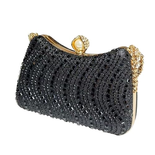 DSFDFDG Feine Strass Diamant Inlay Dinner Abend Tasche Retro Luxus Gold Silber Blau Kleine Clutch for Frauen Hochzeit Party Umhängetasche Für Prom Hochzeit Party Bankett(Black) von DSFDFDG