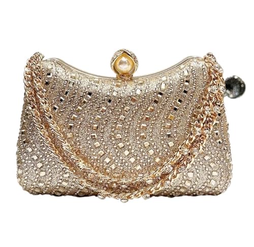 DSFDFDG Feine Strass Diamant Inlay Dinner Abend Tasche Retro Luxus Gold Silber Blau Kleine Clutch for Frauen Hochzeit Party Umhängetasche Für Prom Hochzeit Party Bankett(Gold) von DSFDFDG