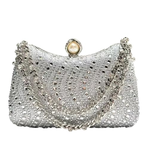 DSFDFDG Feine Strass Diamant Inlay Dinner Abend Tasche Retro Luxus Gold Silber Blau Kleine Clutch for Frauen Hochzeit Party Umhängetasche Für Prom Hochzeit Party Bankett(Silver) von DSFDFDG