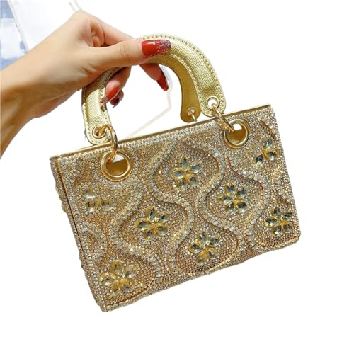 DSFDFDG Handgemachte leichte Luxus Damen Abendtasche Handtasche Schulter Crossbody Dinner Bag Shiney Diamond Dekoration Damen Party Tasche Für Prom Hochzeit Party Bankett(Gold) von DSFDFDG