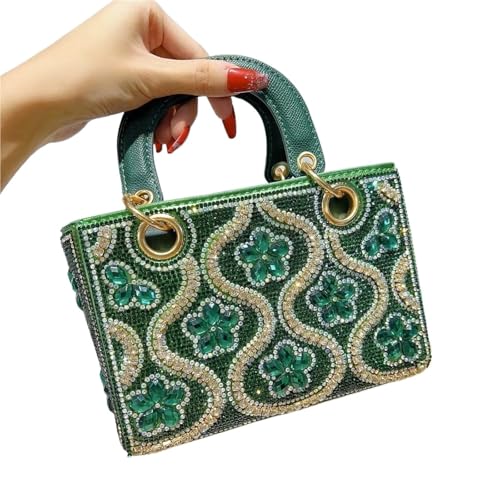 DSFDFDG Handgemachte leichte Luxus Damen Abendtasche Handtasche Schulter Crossbody Dinner Bag Shiney Diamond Dekoration Damen Party Tasche Für Prom Hochzeit Party Bankett(Green) von DSFDFDG