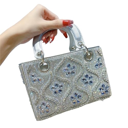 DSFDFDG Handgemachte leichte Luxus Damen Abendtasche Handtasche Schulter Crossbody Dinner Bag Shiney Diamond Dekoration Damen Party Tasche Für Prom Hochzeit Party Bankett(Silver) von DSFDFDG