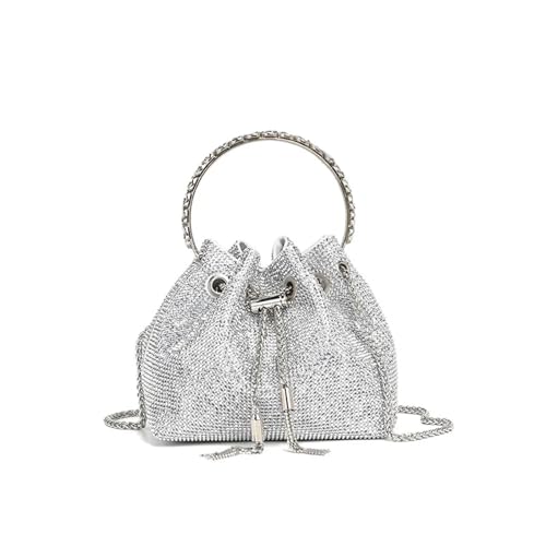 DSFDFDG Henkel Strass Abend Clutch Tasche Geldbörsen und Handtasche Luxus Designer Schultertasche Glänzende Kristall Clutch Geldbörse Beuteltasche Für Prom Hochzeit Party Bankett(Silver) von DSFDFDG