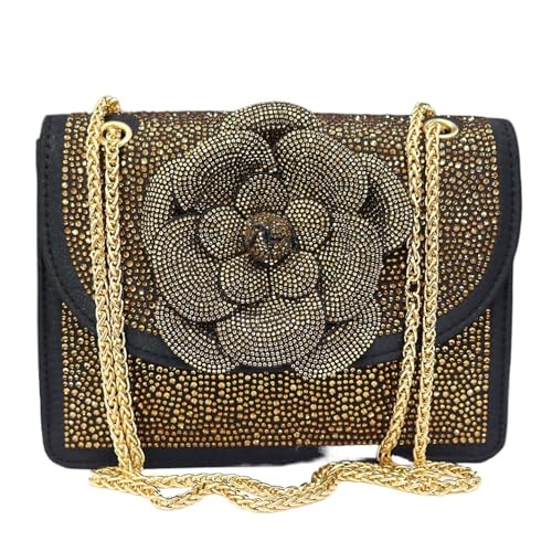 DSFDFDG Kette Damentasche Herbst Bright Diamond Flower Design Stereo Tasche Volldiamant Elegante Casual Umhängetasche Für Prom Hochzeit Party Bankett(Black) von DSFDFDG