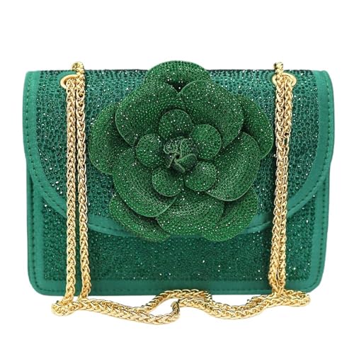 DSFDFDG Kette Damentasche Herbst Bright Diamond Flower Design Stereo Tasche Volldiamant Elegante Casual Umhängetasche Für Prom Hochzeit Party Bankett(Green) von DSFDFDG