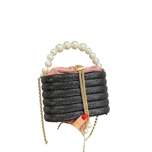 DSFDFDG Luxuriöse Abendtaschen for Damen, schillernde Perlenkette, Umhängetasche, Dinnerparty-Clutch, Luxus-Designer-Handtaschen Für Prom Hochzeit Party Bankett(Black) von DSFDFDG