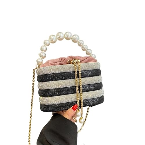 DSFDFDG Luxuriöse Abendtaschen for Damen, schillernde Perlenkette, Umhängetasche, Dinnerparty-Clutch, Luxus-Designer-Handtaschen Für Prom Hochzeit Party Bankett(Black and White) von DSFDFDG