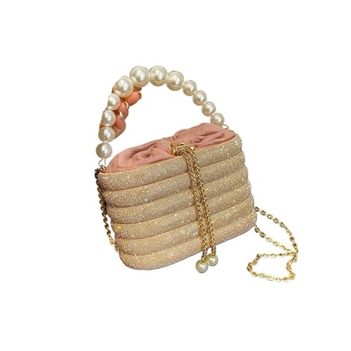 DSFDFDG Luxuriöse Abendtaschen for Damen, schillernde Perlenkette, Umhängetasche, Dinnerparty-Clutch, Luxus-Designer-Handtaschen Für Prom Hochzeit Party Bankett(Gold) von DSFDFDG