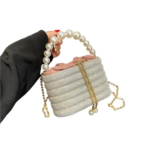 DSFDFDG Luxuriöse Abendtaschen for Damen, schillernde Perlenkette, Umhängetasche, Dinnerparty-Clutch, Luxus-Designer-Handtaschen Für Prom Hochzeit Party Bankett(Silver) von DSFDFDG