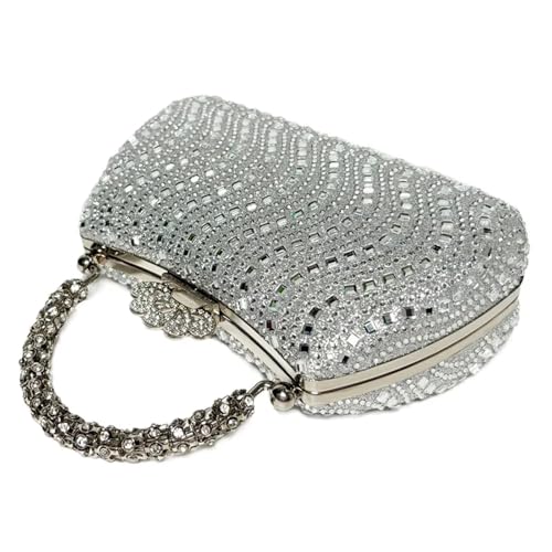 DSFDFDG Luxus Diamanten Damen Handtaschen Voll Strass Design Party Clutch Bag Tragbare Tote Schulter Messenger Bags Für Prom Hochzeit Party Bankett(Silver) von DSFDFDG