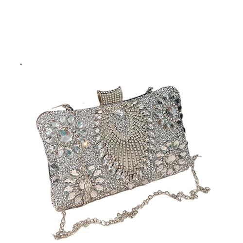 DSFDFDG Luxus Funkelnde Strass Abend Clutch Taschen for Frauen Hochzeit Prom Dinner Party Edelstein Umhängetasche Handtaschen Für Prom Hochzeit Party Bankett(Silver) von DSFDFDG