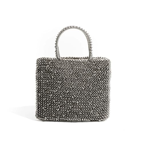 DSFDFDG Modische handgewebte silberne Handtasche, handgewebte Umhängetasche aus PVC, glänzende rechteckige Clutch, schicke Kettenhandtasche Für Prom Hochzeit Party Bankett(Color 4) von DSFDFDG