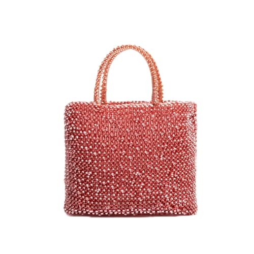 DSFDFDG Modische handgewebte silberne Handtasche, handgewebte Umhängetasche aus PVC, glänzende rechteckige Clutch, schicke Kettenhandtasche Für Prom Hochzeit Party Bankett(Color 5) von DSFDFDG