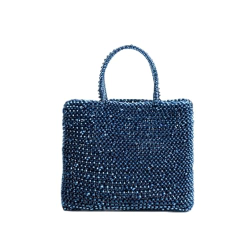 DSFDFDG Modische handgewebte silberne Handtasche, handgewebte Umhängetasche aus PVC, glänzende rechteckige Clutch, schicke Kettenhandtasche Für Prom Hochzeit Party Bankett(Color 9) von DSFDFDG