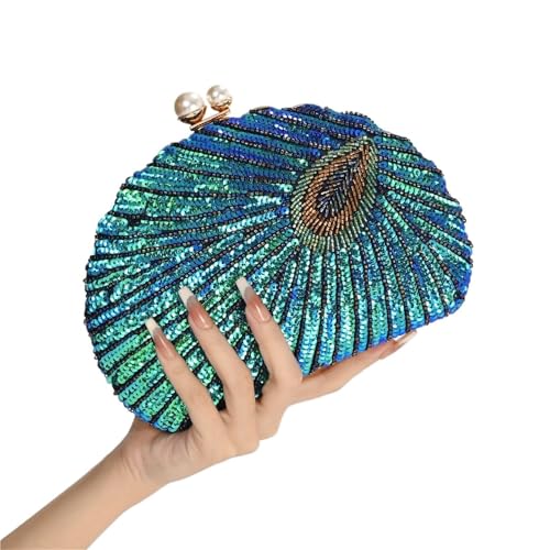 DSFDFDG Muschelform Damen Clutch Pailletten Geldbörsen und Handtaschen Luxus Designer Retro Stickerei Abendtasche Damen Party Handtasche Für Prom Hochzeit Party Bankett(Blue) von DSFDFDG