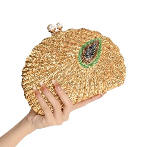 DSFDFDG Muschelform Damen Clutch Pailletten Geldbörsen und Handtaschen Luxus Designer Retro Stickerei Abendtasche Damen Party Handtasche Für Prom Hochzeit Party Bankett(Gold) von DSFDFDG