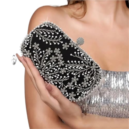 DSFDFDG Satin Diamanten Party Frauen Tag Kupplung Diamanten Hochzeit Abend Taschen Schulter Kette Geldbörse Für Prom Hochzeit Party Bankett(BLACK) von DSFDFDG