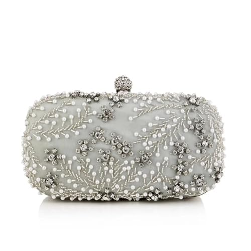 DSFDFDG Satin Diamanten Party Frauen Tag Kupplung Diamanten Hochzeit Abend Taschen Schulter Kette Geldbörse Für Prom Hochzeit Party Bankett(SILVER) von DSFDFDG