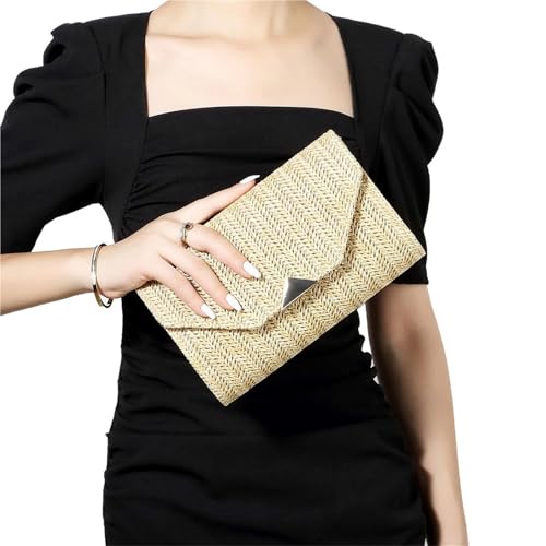 DSFDFDG Strohgewebte Clutch Bag Strand Rattan Kausal Damen Party Hochzeit Abendtasche Sommerurlaub Luxus Handtasche Rattan Gewebt Für Prom Hochzeit Party Bankett(Beige) von DSFDFDG