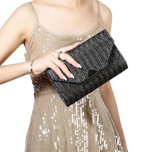 DSFDFDG Strohgewebte Clutch Bag Strand Rattan Kausal Damen Party Hochzeit Abendtasche Sommerurlaub Luxus Handtasche Rattan Gewebt Für Prom Hochzeit Party Bankett(Black) von DSFDFDG