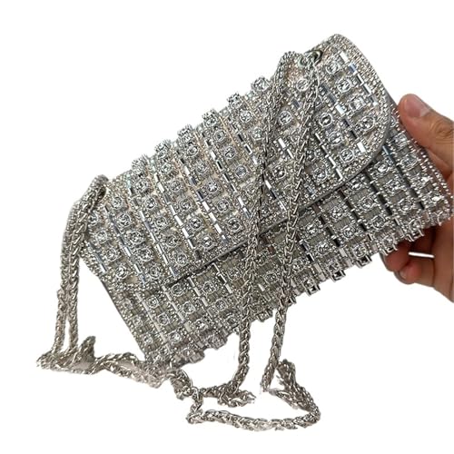DSFDFDG Tasche for Party Damen Elegante und vielseitige Strass-Geldbörse Luxus-Designer-Handtaschen Tragetasche Für Prom Hochzeit Party Bankett(Silver) von DSFDFDG