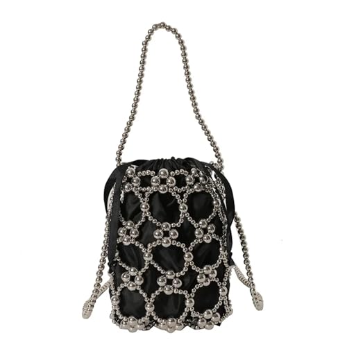 DSFDFDG Trendy Damen Perlen Eimer Handtasche Nylon Stoff Schultertasche Telefon Geldbörse for Damen Vielseitige Jugend Party Brieftasche Für Prom Hochzeit Party Bankett(Black) von DSFDFDG