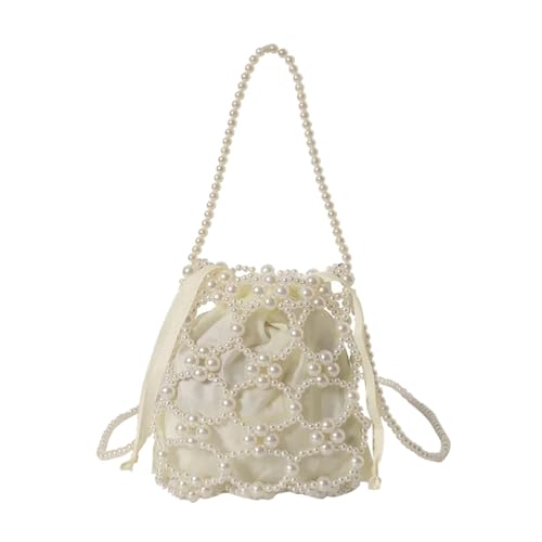 DSFDFDG Trendy Damen Perlen Eimer Handtasche Nylon Stoff Schultertasche Telefon Geldbörse for Damen Vielseitige Jugend Party Brieftasche Für Prom Hochzeit Party Bankett(WHITE) von DSFDFDG