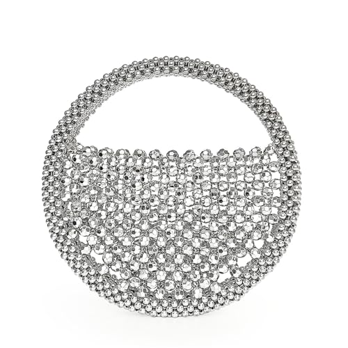 DSFDFDG Vielseitig, elegant, exquisite Textur, handgefertigte Perlenschnur, Perlentasche, Dinner Bag Für Prom Hochzeit Party Bankett(Silver) von DSFDFDG