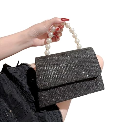 Damen Abendhandtasche Strass Handtasche Tasche Quadratische Perlenhandtasche Weiblich Glänzend Flip Braut Clutch Tasche for Frauen Für Prom Hochzeit Party Bankett(Black) von DSFDFDG