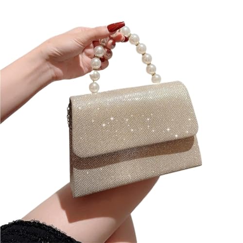 Damen Abendhandtasche Strass Handtasche Tasche Quadratische Perlenhandtasche Weiblich Glänzend Flip Braut Clutch Tasche for Frauen Für Prom Hochzeit Party Bankett(Golden) von DSFDFDG