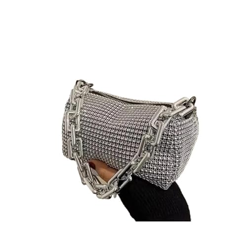 Damen Mini Umhängetasche Allover Strass Bucket Bag Multifunktionale Glitzerkette Abschlussball Geldbörse Handtaschen Damen Für Prom Hochzeit Party Bankett(Silvery) von DSFDFDG