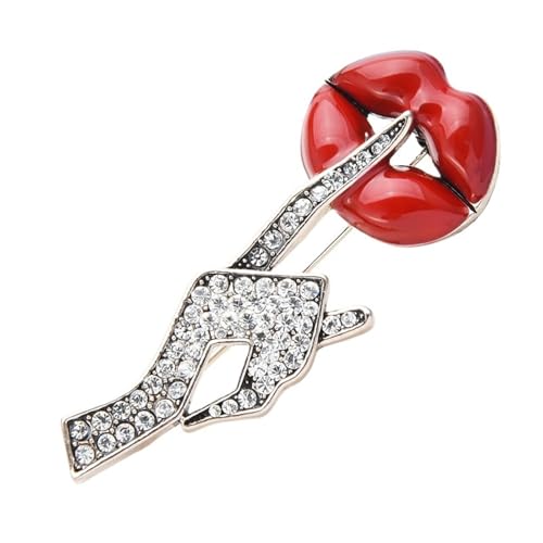 Kristall Frauen Handgeste Rot Emaille Lip Brosche Pin Schmuck von DSFDFDG