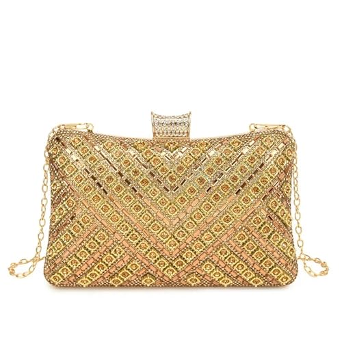 Vintage Style Perlen Damen Abendtaschen Strass Goldene Metallkette Schulter Clutch Bag Schulterkette Lady Luxus Glitter Für Prom Hochzeit Party Bankett(Gold) von DSFDFDG