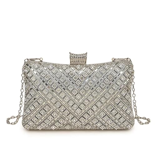 Vintage Style Perlen Damen Abendtaschen Strass Goldene Metallkette Schulter Clutch Bag Schulterkette Lady Luxus Glitter Für Prom Hochzeit Party Bankett(Silver) von DSFDFDG