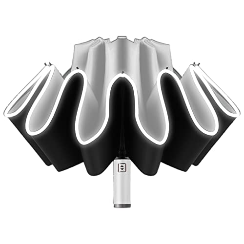 DSFEN Faltbarer Regenschirm, Umgekehrter Faltschirm, Winddichter Invertierter Regenschirm mit Reflektierendem Streifen, Reisekompakter Regenschirm für Damen Herren,Weiß von DSFEN