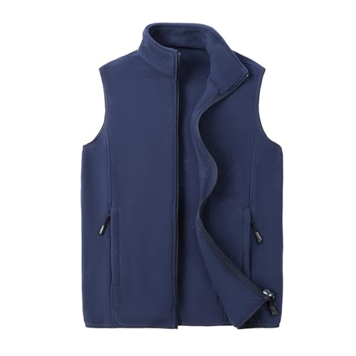 DSFGRTJ Herren Fleece Weste Jacke Standkragen Ultraleicht Ärmellose Fleecejacke Gilets Tops Fleeceweste Mit Taschen Reißverschluss Für Wandern Camping(Blue,5XL) von DSFGRTJ