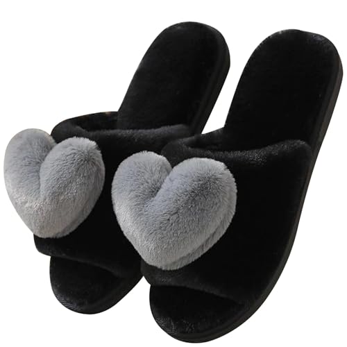 DSFIHJO Damen Hausschuhe Offen Damen Hausschuhe mit Herz-Optik, rutschfest, weiche Sohle, for drinnen und draußen(GRAY,40-41) von DSFIHJO