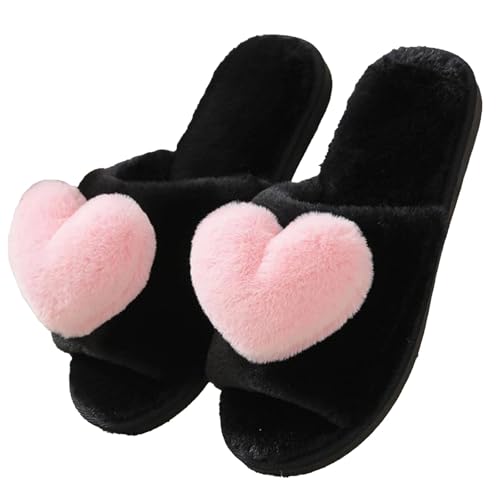 DSFIHJO Damen Hausschuhe Offen Damen Hausschuhe mit Herz-Optik, rutschfest, weiche Sohle, for drinnen und draußen(Pink,38-39) von DSFIHJO