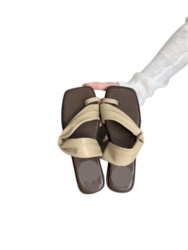 DSFIHJO Damen Hausschuhe Offen Frauen Open Toe Slipper Sandalen Frau Flache Heels Sandalias Dame Casual Schuhe(Khaki,40) von DSFIHJO