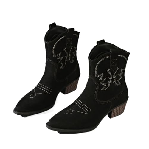 DSFIHJO Kniehohe Cowboystiefel FüR Damen Gladiator Frau Kniehohe Stiefel Mode Stickerei Dicken High Heel Schuhe Damen Outdoor Lange Booties(Style 2,38) von DSFIHJO