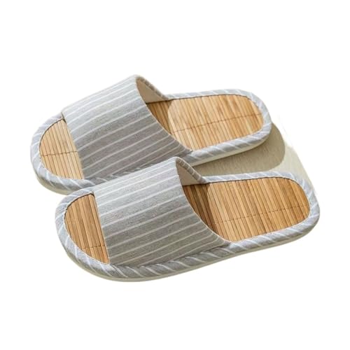 DSFIHJO Strohpantoffeln FüR Damen Damen Sommer-Mattensandalen, weich, rutschfest, atmungsaktiv, offene Zehenpartie, schweißableitende Hausschuhe, leichte, geräuscharme Hausschuhe(Gray,36-37) von DSFIHJO