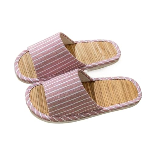 DSFIHJO Strohpantoffeln FüR Damen Damen Sommer-Mattensandalen, weich, rutschfest, atmungsaktiv, offene Zehenpartie, schweißableitende Hausschuhe, leichte, geräuscharme Hausschuhe(Pink,38-39) von DSFIHJO