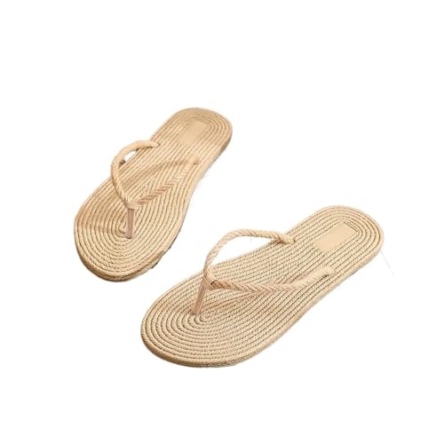 DSFIHJO Strohpantoffeln FüR Damen Flip-Flops Damen Hausschuhe Damenschuhe Indoor Outdoor Weibliche Flip-Flop Strand Flache Rutschen Sommer Stroh Sandalen(39) von DSFIHJO