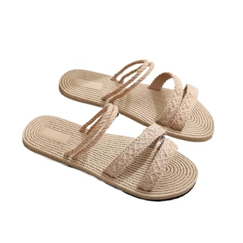 DSFIHJO Strohpantoffeln FüR Damen Leichte Flip-Flops for Damen, lässige Strand-Hausschuhe mit flacher Unterseite, einfarbig, Sommer-Hausschuhe aus Strohimitat(37-(suit for 36)) von DSFIHJO